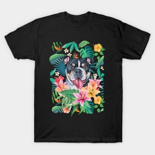 Tropical Black Tri Color English British Bulldog T-Shirt